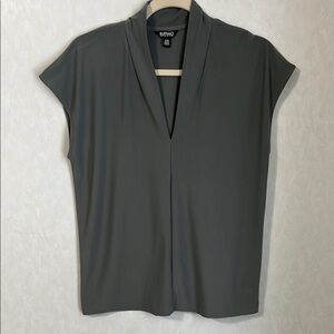 Buffalo David Bitton Gray Boxy Blouse with Mandarin Collar Cap Sleeve